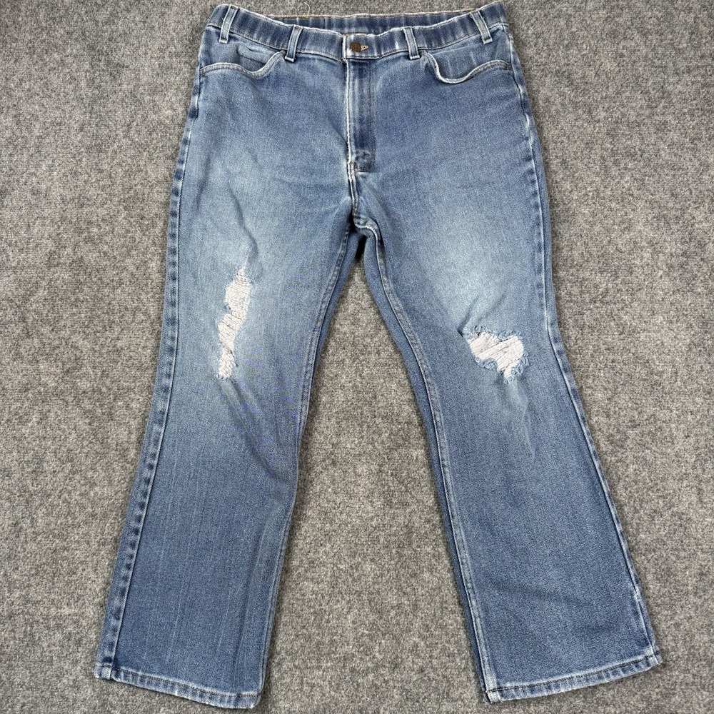 👖Vintage 70s Levis Action Jeans Orange Tab Distressed Flare Bootcut Pants 35x26